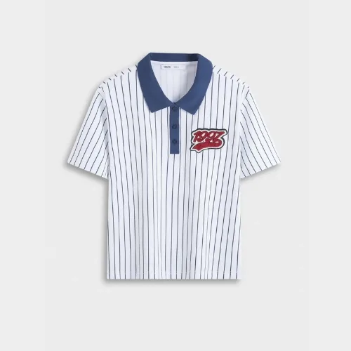 Women's plaid polo shirt with decorative patches